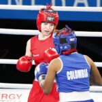 15.04.2021 Kielce. Młodzieżowe Mistrzostwa Świata Kobiet i Mężczyzn w Boksie. Walka: Karolina Ampulska - Polska (strój czerwony) i Maria Jose Martinez Henao - Kolumbia / Jarosław Kubalski / Radio Kielce