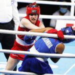 15.04.2021 Kielce. Młodzieżowe Mistrzostwa Świata Kobiet i Mężczyzn w Boksie. Walka: Karolina Ampulska - Polska (strój czerwony) i Maria Jose Martinez Henao - Kolumbia / Jarosław Kubalski / Radio Kielce