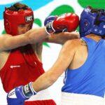 16.04.2021 Kielce. Młodzieżowe Mistrzostwa Świata Kobiet i Mężczyzn w Boksie. Walka: Sebastian Kusz, Polska (czerwony strój - Oleg Bercovich, Izrael / Jarosław Kubalski / Radio Kielce