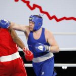 16.04.2021 Kielce. Młodzieżowe Mistrzostwa Świata Kobiet i Mężczyzn w Boksie. Walka: Jakub Domurad, Polska (niebieski strój) - Fernando Arzola Lopez, Kuba / Jarosław Kubalski / Radio Kielce