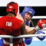 16.04.2021 Kielce. Młodzieżowe Mistrzostwa Świata Kobiet i Mężczyzn w Boksie. Walka: Jakub Domurad, Polska (niebieski strój) - Fernando Arzola Lopez, Kuba / Jarosław Kubalski / Radio Kielce