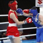 17.04.2021 Kielce. Młodzieżowe Mistrzostwa Świata Kobiet i Mężczyzn w Boksie. Walka: Agnieszka tereszczak (Polska, czerwony strój) - Kristina Vaclavikova (Czechy) / Jarosław Kubalski / Radio Kielce