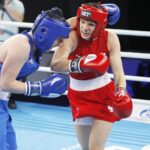 17.04.2021 Kielce. Młodzieżowe Mistrzostwa Świata Kobiet i Mężczyzn w Boksie. Walka: Agnieszka tereszczak (Polska, czerwony strój) - Kristina Vaclavikova (Czechy) / Jarosław Kubalski / Radio Kielce