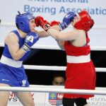 18.04.2021 Kielce. Młodzieżowe Mistrzostwa Świata Kobiet i Mężczyzn w Boksie. Walka:Oliwia Toborek ( Polska, strój niebieski) - Tatiana Bogdanowa ( Rosja ) / Jarosław Kubalski / Radio Kielce