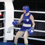 19.04.2021 Kielce. Młodzieżowe Mistrzostwa Świata Kobiet i Mężczyzn w Boksie. Walka: Dominika Karolina Ampulska ( Polska, niebieski strój) - Aishagul Yeleubayeva ( Kazachstan ) / Jarosław Kubalski / Radio Kielce