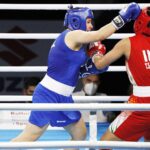 20.04.2021 Kielce. Młodzieżowe Mistrzostwa Świata Kobiet i Mężczyzn w Boksie. Walka: Daria Parada ( Polska, strój niebieski ) - Chan Sanamacha Thokchom ( Indie ) / Jarosław Kubalski / Radio Kielce