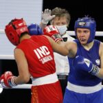 20.04.2021 Kielce. Młodzieżowe Mistrzostwa Świata Kobiet i Mężczyzn w Boksie. Walka: Daria Parada ( Polska, strój niebieski ) - Chan Sanamacha Thokchom ( Indie ) / Jarosław Kubalski / Radio Kielce