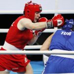 20.04.2021 Kielce. Młodzieżowe Mistrzostwa Świata Kobiet i Mężczyzn w Boksie. Walka: Martyna Jancelewicz ( Polska, strój czerwony ) - Busra Isildar ( Turcja ) / Jarosław Kubalski / Radio Kielce