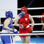 20.04.2021 Kielce. Młodzieżowe Mistrzostwa Świata Kobiet i Mężczyzn w Boksie. Walka: Martyna Jancelewicz ( Polska, strój czerwony ) - Busra Isildar ( Turcja ) / Jarosław Kubalski / Radio Kielce