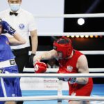 20.04.2021 Kielce. Młodzieżowe Mistrzostwa Świata Kobiet i Mężczyzn w Boksie. Walka: Martyna Jancelewicz ( Polska, strój czerwony ) - Busra Isildar ( Turcja ) / Jarosław Kubalski / Radio Kielce