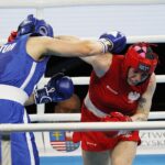 20.04.2021 Kielce. Młodzieżowe Mistrzostwa Świata Kobiet i Mężczyzn w Boksie. Walka: Martyna Jancelewicz ( Polska, strój czerwony ) - Busra Isildar ( Turcja ) / Jarosław Kubalski / Radio Kielce