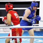 20.04.2021 Kielce. Młodzieżowe Mistrzostwa Świata Kobiet i Mężczyzn w Boksie. Walka: Oliwia Toborek ( Polska, strój niebieski ) - Tarannu Alfiya Pathan ( Indie ) / Jarosław Kubalski / Radio Kielce