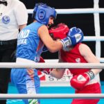 22.04.2021. Kielce. Młodzieżowe Mistrzostwa Świata Kobiet i Mężczyzn w Boksie. Finał wagi muszej (48 kg): Natalia Kuczewska (Polska, czerwony strój) vs. Gitika (Indie, niebieski strój) / Wiktor Taszlow / Radio Kielce
