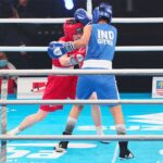 22.04.2021. Kielce. Młodzieżowe Mistrzostwa Świata Kobiet i Mężczyzn w Boksie. Finał wagi muszej (48 kg): Natalia Kuczewska (Polska, czerwony strój) vs. Gitika (Indie, niebieski strój) / Wiktor Taszlow / Radio Kielce