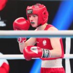 22.04.2021. Kielce. Młodzieżowe Mistrzostwa Świata Kobiet i Mężczyzn w Boksie. Finał wagi muszej (48 kg): Natalia Kuczewska (Polska, czerwony strój) vs. Gitika (Indie, niebieski strój) / Wiktor Taszlow / Radio Kielce