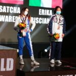 22.04.2021. Kielce. Młodzieżowe Mistrzostwa Świata Kobiet i Mężczyzn w Boksie. Dekoracja zawodniczek w wadze muszej (48 kg) / Wiktor Taszłow / Radio Kielce