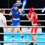 22.04.2021. Kielce. Młodzieżowe Mistrzostwa Świata Kobiet i Mężczyzn w Boksie. Finał wagi półśredniej (69 kg): Barbara Marcinkowska (Polska, niebieski strój) - Arundhati Choudhary (Indie, czerwony strój) / Wiktor Taszłow / Radio Kielce