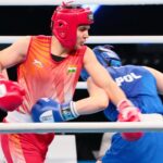 22.04.2021. Kielce. Młodzieżowe Mistrzostwa Świata Kobiet i Mężczyzn w Boksie. Finał wagi półśredniej (69 kg): Barbara Marcinkowska (Polska, niebieski strój) - Arundhati Choudhary (Indie, czerwony strój) / Wiktor Taszłow / Radio Kielce