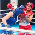 22.04.2021. Kielce. Młodzieżowe Mistrzostwa Świata Kobiet i Mężczyzn w Boksie. Finał wagi półśredniej (69 kg): Barbara Marcinkowska (Polska, niebieski strój) - Arundhati Choudhary (Indie, czerwony strój) / Wiktor Taszłow / Radio Kielce