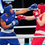 23.04.2021. Kielce. Finał kategorii ciężkiej Młodzieżowych Mistrzostw Świata Kobiet i Mężczyzn w Boksie. Na zdjęciu (od lewej): Jorge Luis Felimona Lobaina i Jakub Straszewski / Wiktor Taszłow / Radio Kielce