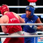 23.04.2021. Kielce. Finał kategorii ciężkiej Młodzieżowych Mistrzostw Świata Kobiet i Mężczyzn w Boksie. Na zdjęciu (od lewej): Jakub Straszewski i Jorge Luis Felimona Lobaina / Wiktor Taszłow / Radio Kielce