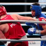 23.04.2021. Kielce. Finał kategorii ciężkiej Młodzieżowych Mistrzostw Świata Kobiet i Mężczyzn w Boksie. Na zdjęciu (od lewej): Jakub Straszewski i Jorge Luis Felimona Lobaina / Wiktor Taszłow / Radio Kielce