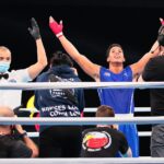 23.04.2021. Kielce. Finał kategorii ciężkiej Młodzieżowych Mistrzostw Świata Kobiet i Mężczyzn w Boksie. Na zdjęciu (po prawej): Jorge Luis Felimona Lobaina / Wiktor Taszłow / Radio Kielce