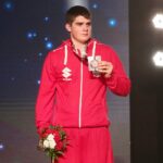 23.04.2021. Kielce. Finał kategorii ciężkiej Młodzieżowych Mistrzostw Świata Kobiet i Mężczyzn w Boksie. Na zdjęciu: Jakub Straszewski / Wiktor Taszłow / Radio Kielce