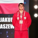 23.04.2021. Kielce. Finał kategorii ciężkiej Młodzieżowych Mistrzostw Świata Kobiet i Mężczyzn w Boksie. Na zdjęciu: Jakub Straszewski / Wiktor Taszłow / Radio Kielce