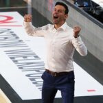 06.05.2021. Ostrów Wlkp. Trener Argedu BMSlam Stali Ostrów Wlkp. Igor Milicic podczas szóstego meczu finałowego Ekstraklasy z Eneą Zastalem BC Zielona Góra / Tomasz Wojtasik / PAP