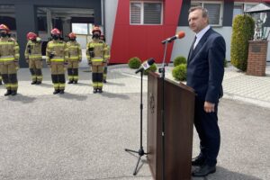 25.05.2021. Sandomierz. Powiatowe uroczystości z okazji Dnia Strażaka. Na zdjęciu: Marcin Piwnik - starosta sandomierski / Grażyna Szlęzak-Wójcik / Radio Kielce