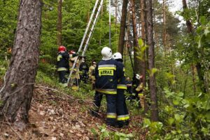 24.05.2021 Masłów. Akcja ratunkowa motolotniarza, który wylądował na drzewie / Wiktor Taszłow / Radio Kielce