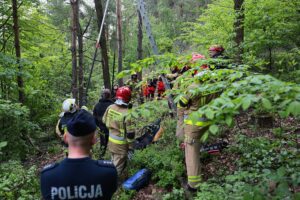 24.05.2021 Masłów. Akcja ratunkowa motolotniarza, który wylądował na drzewie / Wiktor Taszłow / Radio Kielce