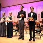 28.05.2021. Kielce. Filharmonia Świętokrzyska - Koncert laureatów najstarszych grup Konkursu im. Moszkowskiego. Na zdjęciu: Julita Niedzielska, Emilia Bałaga, Anna Maria Urzędowska, Adam Zakrzewski, Piotr Sołtysik, Krzysztof Wierciński / Wiktor Taszłow / Radio Kielce