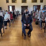 04.06.2021. Sandomierz. Otwarcie wystawy pt. „Droga do wolności. Sandomierz 1980-89”. Na zdjęciu (od lewej): Krzysztof Nitkiewicz - biskup sandomierski, Marek Kwitek - poseł PiS, Andrzej Bętkowski - marszałek  województwa świętokrzyskiego / Grażyna Szlęzak-Wójcik / Radio Kielce