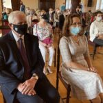 04.06.2021. Sandomierz. Otwarcie wystawy pt. „Droga do wolności. Sandomierz 1980-89”. Na zdjęciu: Marek Jońca - członek zarządu województwa świętokrzyskiego i Agata Wojtyszek  - poseł PiS / Grażyna Szlęzak-Wójcik / Radio Kielce