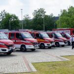 17.06.2021. Kielce. Uroczyste przekazanie samochodów ratowniczo-gaśniczych i wręczenie promes na zakup kolejnych dla jednostek PSP i OSP z regionu świętokrzyskiego / Piotr Kwaśniewski / Radio Kielce