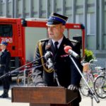 17.06.2021. Kielce. Uroczyste przekazanie samochodów ratowniczo-gaśniczych i wręczenie promes na zakup kolejnych dla jednostek PSP i OSP z regionu świętokrzyskiego. Na zdjęciu: st. bryg. Krzysztof Ciosek - świętokrzyski komendant wojewódzki PSP / Piotr Kwaśniewski / Radio Kielce