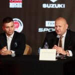 10.06.2021 Kielce. Konferencja dotycząca boksu. Na zdjęciu (od lewej): Marek Szkolnikowski -  dyrektor TVP Sport, Grzegorz Nowaczek - prezes Polskiego Związku Bokserskiego / Wiktor Taszłow / Radio Kielce