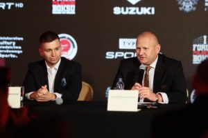 10.06.2021 Kielce. Konferencja dotycząca boksu. Na zdjęciu (od lewej): Marek Szkolnikowski - dyrektor TVP Sport, Grzegorz Nowaczek - prezes Polskiego Związku Bokserskiego / Wiktor Taszłow / Radio Kielce