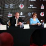 10.06.2021 Kielce. Konferencja dotycząca boksu. Na zdjęciu (od lewej): Marek Szkolnikowski -  dyrektor TVP Sport, Grzegorz Nowaczek - prezes Polskiego Związku Bokserskiego, Anna Krupka - wiceminister kultury, dziedzictwa narodowego i sportu, Piotr Dulnik - prezes Suzuki Motor Poland / Wiktor Taszłow / Radio Kielce