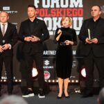 10.06.2021 Kielce. Gala podsumowująca I Forum Polskiego Boksu w Kielcach. Na zdjęciu (od lewej): Grzegorz Nowaczek - prezes Polskiego Związku Bokserskiego, Piotr Dulnik - prezes Suzuki Motor Poland, Anna Krupka - wiceminister kultury, dziedzictwa narodowego i sportu, Maciej Demel -