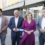 19.06.2021 Kielce. Konferencja prasowa Prawa i Sprawiedliwości przed dworcem PKP. Na zdjęciu od lewej: radny Marcin Stępniewski, wicewojewoda Rafał Nowak, wiceminister kultury, dziedzictwa narodowego i sportu Anna Krupka i senator Krzysztof Słoń / Jarosław Kubalski / Radio Kielce