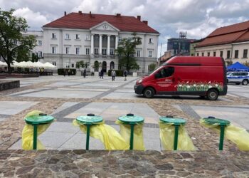 28.05.2021. Kielce. Dodatkowe kosze na śmieci na Rynku / zielen.kielce.pl