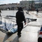 07.04.2021. Kielce. Zdjęcia do spektaklu teatru telewizji zatytułowanego „Zakładnicy” / Wiktor Taszłow / Radio Kielce