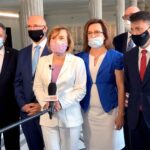 22.07.2021. Warszawa. Sejm. Konferencja prasowa. Na zdjęciu (od lewej): Andrzej Kryj - poseł PiS, Piotr Wawrzyk - wiceminister spraw zagranicznych, Anna Krupka - wiceminister kultury, dziedzictwa narodowego i sportu, Agata Wojtyszek - poseł PiS, Bartłomiej Dorywalski - poseł PiS