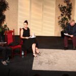 30.07.2021. Kielce. Czytanie perfomatywne sztuki pt. „Cudowna terapia”. Na zdjęciu (od lewej): Grzegorz Kwas, Anna Iwasiuta i Mirosław Bieliński / Wiktor Taszłow / Radio Kielce