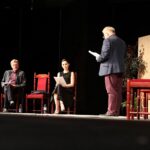 30.07.2021. Kielce. Czytanie perfomatywne sztuki pt. „Cudowna terapia”. Na zdjęciu (od lewej): Grzegorz Kwas, Anna Iwasiuta i Mirosław Bieliński / Wiktor Taszłow / Radio Kielce