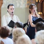 08.07.2021. Szaniec. Koncert "Muzyczne kontrasty" w kościele Kościół pw. Wniebowzięcia NMP. Na zdjęciu (od lewej): Jarosław Kitala – baryton, Joanna Jaworowska – mezzosopran / Wiktor Taszłow / Radio Kielce