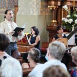 08.07.2021. Szaniec. Koncert "Muzyczne kontrasty" w kościele Kościół pw. Wniebowzięcia NMP. Na zdjęciu (od lewej): Jarosław Kitala – baryton, Hanna Balcerzak - klawesyn historyczny, Anna Wiktoria Swoboda - teorba / Wiktor Taszłow / Radio Kielce